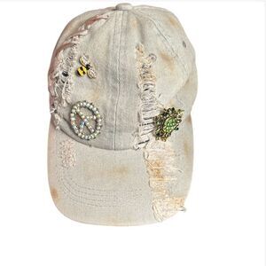 Embellished Distressed Gray Cap